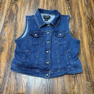 Vintage Live a Little Denim Vest Women's XL Blue Button Stretch Top Jean Jacket